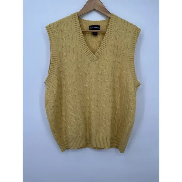 Paul Fredrick Cashmere Merino Wool Yello Cable Knit Sweater Vest Men’s Sz XLarge - Picture 2 of 8